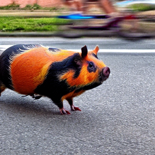 A gunea pig riding a bicycle.