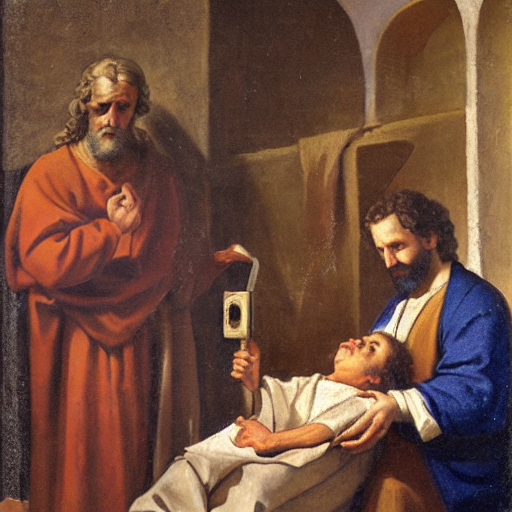 Saint Joseph in his workshop with a young Jesus