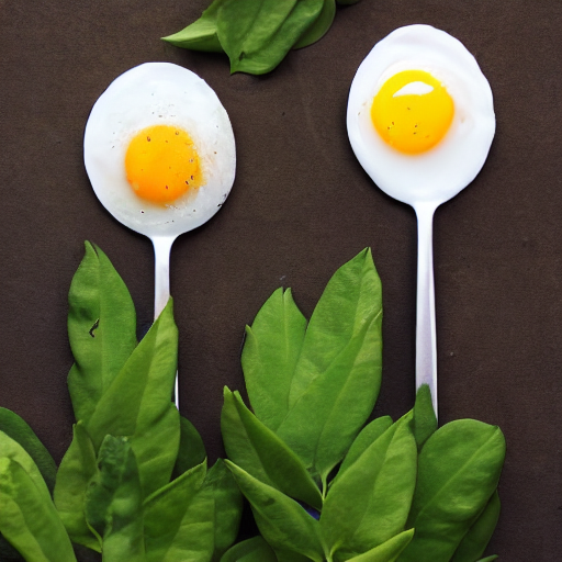 Plants with fried eggs as flowers, and forks as leaves.