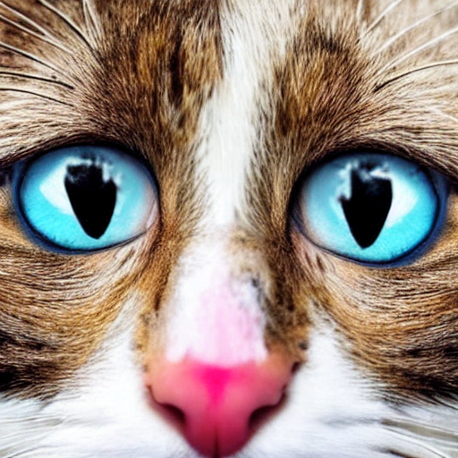 A cat with a giant human nose on it's face, and human hands with painted fingernails for paws.