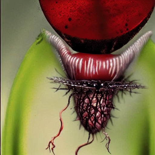 Vampire venus fly trap with blood dripping from it's teeth.