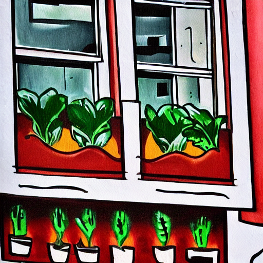 A Pablo Picaso style painting of an apartment building in a run down city.  There should be planter boxes in windows, and children playing on steps.