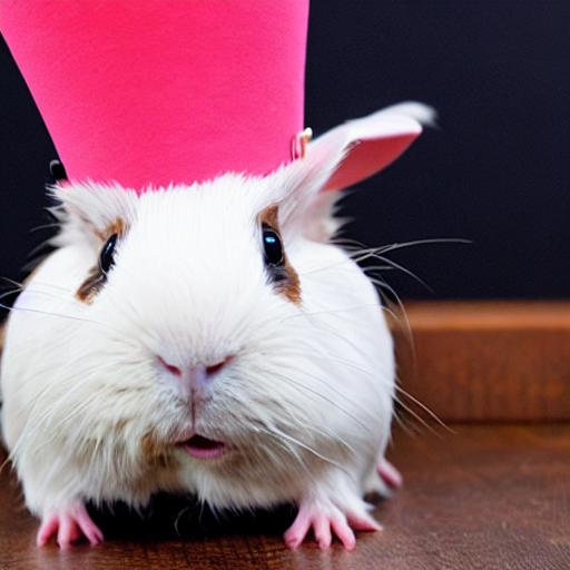A guinea pig holding a magic wand and pulling a rabbit out of a top hat.
